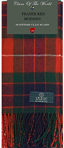 I LUV LTD Fraser Red Modern Tartan Clan Scarf 100% Soft Lambswool