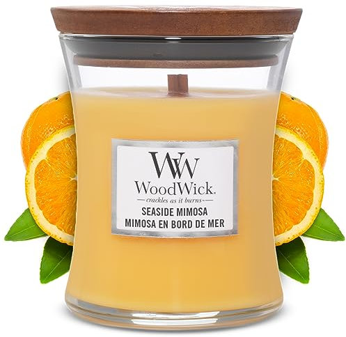 WoodWick Hourglass mittelgroße Duftkerze mit PlusWick Innovation, Seaside Mimosa