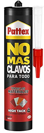 Pattex No Más Clavos Para Todo HighTack, adhesivo de montaje resistente a temperaturas extremas, pegamento fuerte en superficies húmedas, adhesivo blanco, 1 cartucho x 446 g