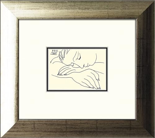 artissimo Bild gerahmt 35x39 cm Pablo Picasso „Sleeping woman“ AG3800 – hochwertiger Kunstdruck mit Rahmen, minimalistisches Gemälde für Wohnzimmer & Büro