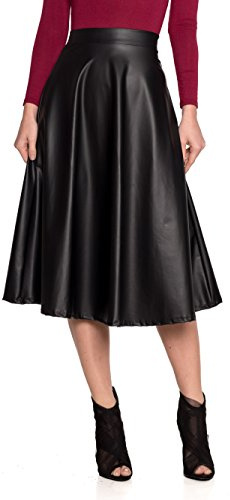 Cemi Ceri Women's J2 Love Faux Leather Flare Skirt, 1X, Black