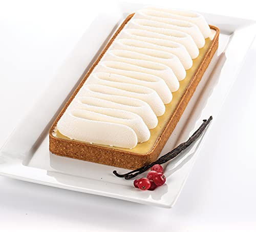 silikomart | KIT TARTE NOUVELLE VAGUE, Set avec anneau microperforé + tapis décoratif, anneau TPLUS 265 x 105 mm h 20 mm, moule décoratif en silicone 240 x 80 mm, h 24 mm, Made in Italy