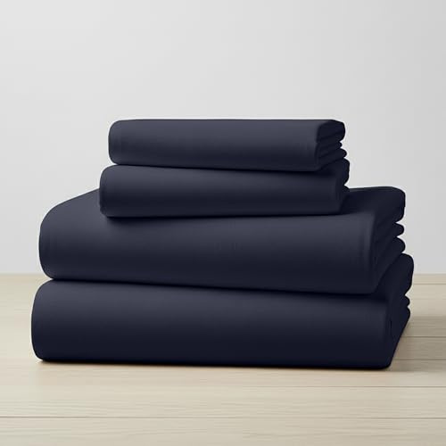 Mellanni Flannel Bed Sheet Set - 4 Piece Luxury 100% Heavyweight 180GSM Cotton - Cozy, Soft & Breathable - Deep Pockets with All-Around Elastic - Warm & Comfortable (Queen, Navy)