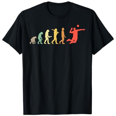 Volleyballspieler Geschenkideen Retro Volleyball Evolution T-Shirt Schwarz S Klassische Passform Crew Neck Kurzarm Herren Erwachsener Standardlänge