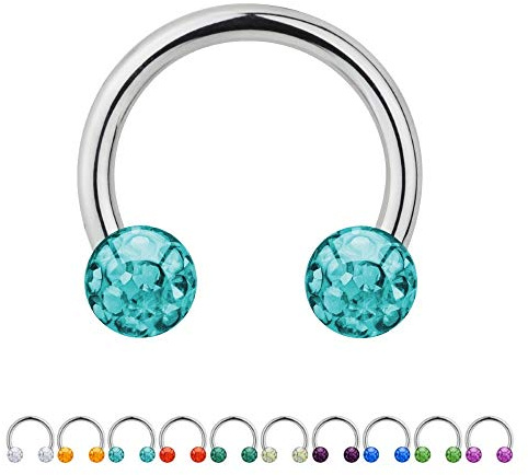 Treuheld® Multi-Kristall Hufeisen Piercing | Stahl | 2 Glitzer Piercing-Kugeln | 400 Varianten