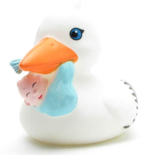 Anatra da bagno con cicogna a sonaglio, L 10 cm, con portachiavi incluso nel set