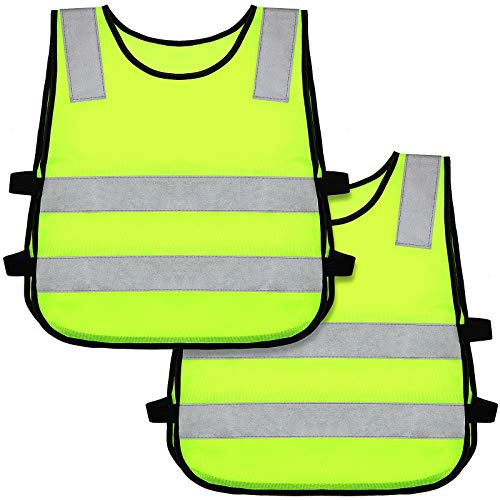 Geyoga 2 Pieces 2/10 Pieces Kids Reflective Vest Child Toddler Safety High Visibility Vest Yellow for Cycling Walking Skiing