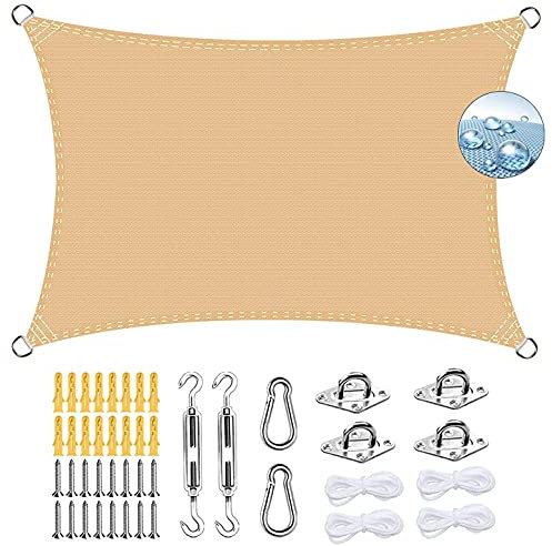 ERPENG Sonnensegel 4.5x7m Wetterfest,95% UV Schutz Balkonverkleidung mit Seilen und Befestigungs Kit für den Gartenzaun Balkongeländer, Beige