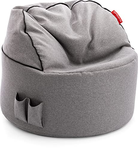 Gamewarez Sitzsack mit 2 in 1 Funktion, Gaming Sitzsack/Sessel mit Rückenlehne und Lifystyle Hocker für Erwachsene & Teenager, inkl. Seitentasche, 85x42 cm, Samt, Made in Germany, grau