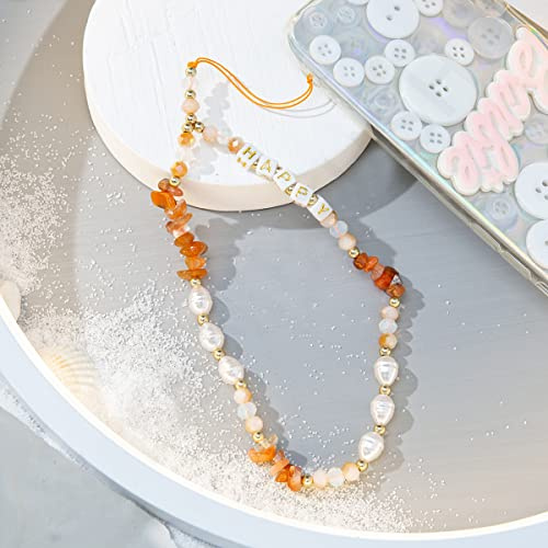 Universale Telefonkette Telefongurte Handykette,Bunte Perle Kies Buchstabenperlen Telefon Lanyard Handschlaufe Handgelenkschlaufe Perlen Kette Handyanhänger Taschenanhänger Schlüsselanhänger,Orange