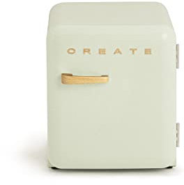 CREATE / RETRO FRIDGE 50 WOOD/Kühlschrank in Pastellgrün, Griff Wood / 85W, Minibar, eine Regalfläche, Retro-Design, 50cm, zwei Ablagen, 48L Fassungsvermögen, energiesparend, 50x44x49,8cm
