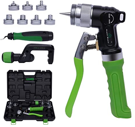 Hydraulic Swaging Tool Kit HVAC for Copper Tubing Expanding 3/8 Inch to 1-1/8 Inch, Hydraulic Tube Expander Tool Swaging Kit with Tube Cutter, Deburring Tool and 7 Expander Heads
