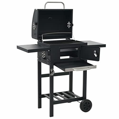 Tidyard 3-in-1 Outdoor-Pizzaofen & Grill Barbecue-Grill Holzkohlegrill Standgrill Gartengrill Räucherofen Barbecue BBQ Schwarz