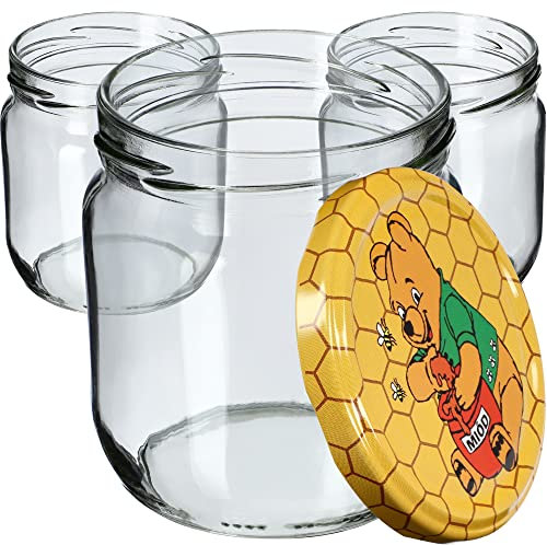 KADAX Lot de 6 bocaux en verre 425ml Ø82 – Couvercle Twist-Off hermétique TO82 – Pour conserves, cornichons, fermentation & confitures maison