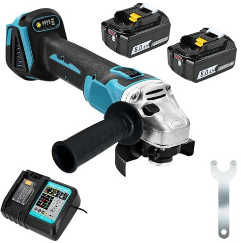 PAIIPUIIT Smerigliatrice Angolare Senza Spazzola 125mm, Kit con 2 Batterie 8000mAh e Caricatore DC18RC, Compatibile con Makita 18V Batteria, per Tagliare, Macinare, lucidatura