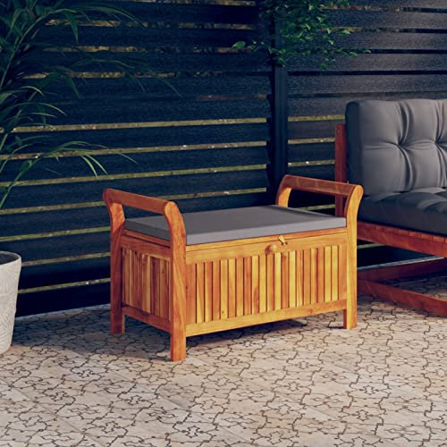 XIAOGUANG Garten-Truhenbank mit Kissen, Gartenbänke, Sitzbank Outdoor, Parkbank, Garten Bank Für Draussen, Outdoor Deko Wetterfest, 91 cm Massivholz Akazie
