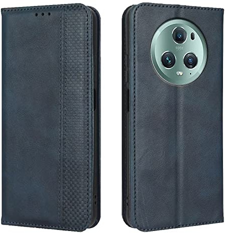 EASSGU Handyhülle für Honor Magic5 Pro 5G (6.81 Inches) Flip Folio PU Leder Magnetschalter Schutzhülle, [3 Kartenfach] [1 Wallet] Stand Case - Blau
