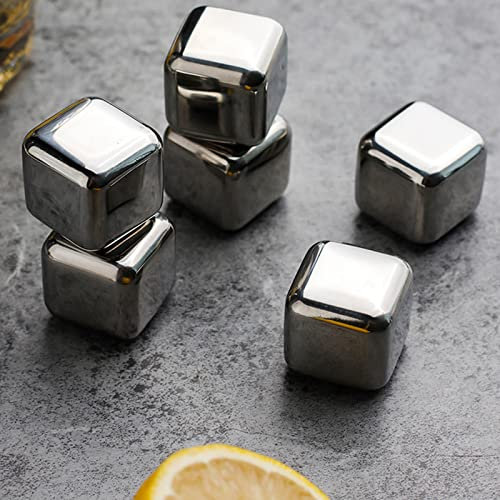Das TooKii Whiskey Stones 6 Pack, Metal Reusable Ice Cubes, High Cooling Technology, Stainless Steel Ice Cubes, Refreezable Chilling Stones for Whiskey, Vodka, Liqueurs, Wine, Beverage Juice or Soda