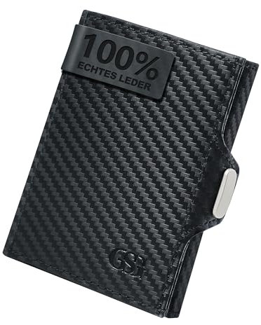 GSG Slim Wallet mit Münzfach RFID-Schutz Klein Geldbörse Herren & Damen Mini Kartenetui Kreditkartenetui Portmonee Leder Portemonnaie Geldbeutel Schwarz(Kohlefaser)