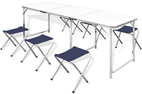 ZEYUAN Klappbarer Campingtisch mit 4 Hocker Höhenverstellbar, Camping Tisch Stuhl Set, Picknick Set, Camping Sitzgruppe Klappbar, Picknick Tisch Und Stühle Klappbar, 180x60 cm