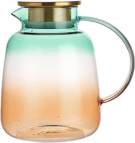 Jarra de vidrio de 2 L, jarra de agua para nevera, jarra de vidrio con tapa, jarra resistente al calor, jarra de agua de vidrio para frío o caliente
