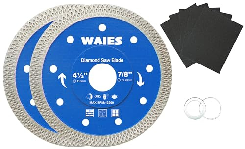 Waies Diamond Cutting Discs 115mm for Angle Grinder,Thin Cutting Wheel for Tile Porcelain Brick Ceramic Concrete Granite Marble (2 Pcs)