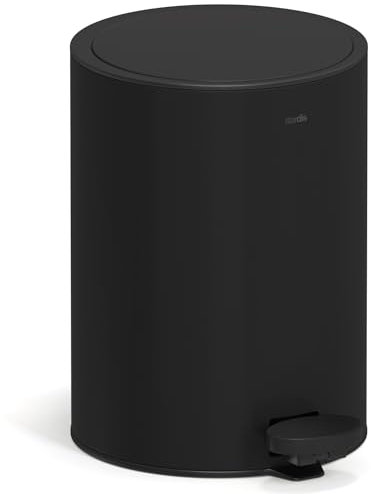 stardis Poubelle à pédale 3 l, en acier inoxydable mat, avec fermeture silencieuse Softclose, couvercle à charnière, seau intérieur, poubelle, bac à déchets, noir