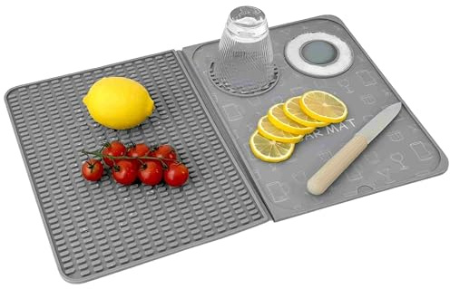 Bar Mat, Bar Accessories, Multifunctional Folding Cocktail Mat with Cutting Board, 18 X 12(Gray) Drying Mats,Bar Mat for Countertops,Bar Decorations for Home, Outdoor Bar Accessories,Travel