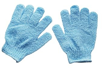 Dual Pack Exfoliating Shower Gloves - Bath and Body Exfoliator Mitts - Gentle Scrub for Ingrown Hair and Dead Skin - Set of 2 Pairs (Blue and Pink)
