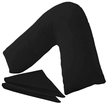 Buzzbuy 2 Pack V shaped pillowcases covers |100% Poly-cotton Back & Neck Support Orthopaedic Pregnancy/Nursing V Pillow case covers only (Black)