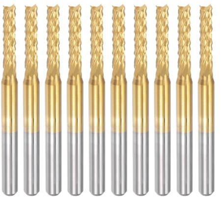 sourcing map 10Pcs 2.5mm Titanium Coat Carbide End Mill Engraving Milling Cutter CNC Router Bits for PCB Machine, 1/8 Shank