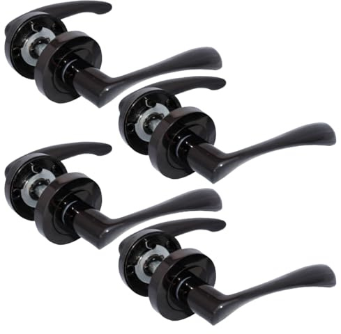 Door Handle Internal Black Nickel Twist Door Handle Set, Interior Latch Lever on Rose, Door Latch Black, Door Handle Latch, Bedroom Door (4 Pair of Handles)