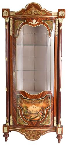 Vitrin antik vitrinskåp, glasvitrinskåp, trävitrin, intarsia 192 x 85 x 42 cm cat979 Palazzo exklusiv