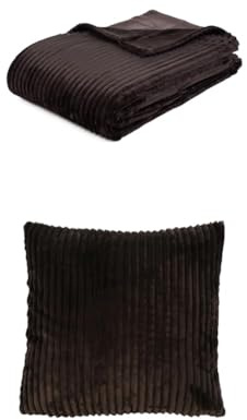 Gözze Cord Optik Wohndecke und 2er Set Cord-Kissen, 150x200 cm + 50x50 cm, Farbe: Dunkelbraun