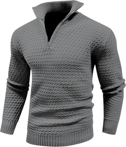 Genfien Maglione Uomo a Maglia con Zip 1/4 Pullover Dolcevita Classico Maglia Invernale Regular Fit con Collo Alto Slim Fit Invernali Caldo