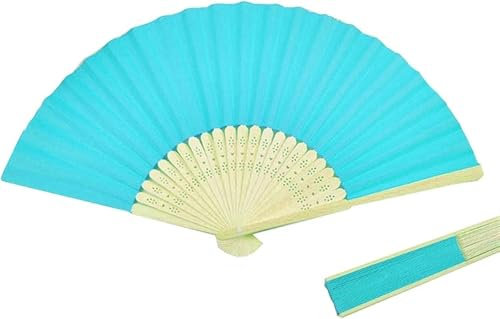 Faltbarer Handfächer, Handfächer aus Bambus, 1 Stück, 21 x 38 cm, chinesischer, Faltbarer, eleganter Handfächer aus Papier, Türkis