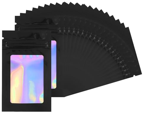 110 stycken mylarpåsar, svarta holografiska mylarpåsar, förpackningspåsar, återförslutningsbara påsar, aluminiumfoliepåsar, mylar-påsar för festpresenter och smycken
