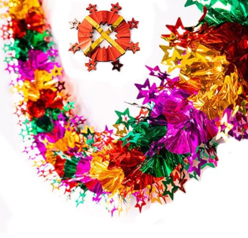 Christmas Foil Garland, Long Ceiling Hanging Tinsel Xmas Home Decoration, Wedding Hanging Garland, Shiny Metallic Foil Decorations(1pcs 2. star B)