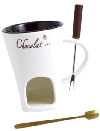 YWJLQH Set de Utensilios para Fondue, Olla para Chocolate Y Queso, Taza de Cerámica, Blanco, Individual