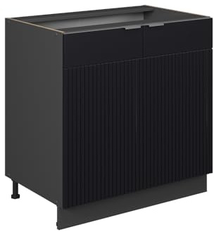 Vicco Küchenunterschrank Fame-Line, Schwarz gestreift/Anthrazit 80 cm | MDF-Front · Ohne Arbeitsplatte · Höhenverstellbare Füße · Metallgriffe · Soft-Close