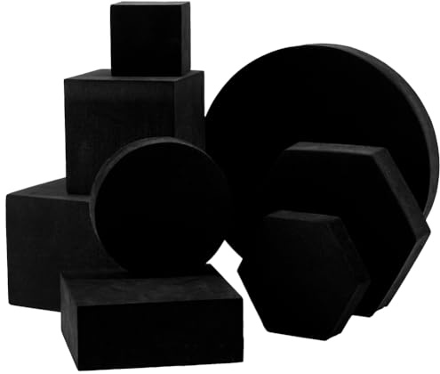 CREATCABIN 8Pcs 8 Styles Geometric Cube Photo Props Set Hard Foam Display Pedestals Photo Props Square Hexagon Round Photography Background Props for Goods Jewelry Cosmetics Makeup Tools Crafts Black
