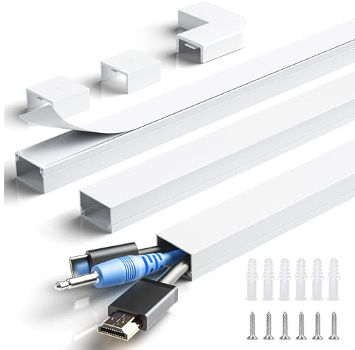 MUDEELA Kabelkanal, 1.2M Kabelkanal Selbstklebender, Kabelmanagement zum Verstecken von TV-Kabel für die Wandmontage im Heimbüro, 3X L400mm, B24mm, H14mm, Weiß
