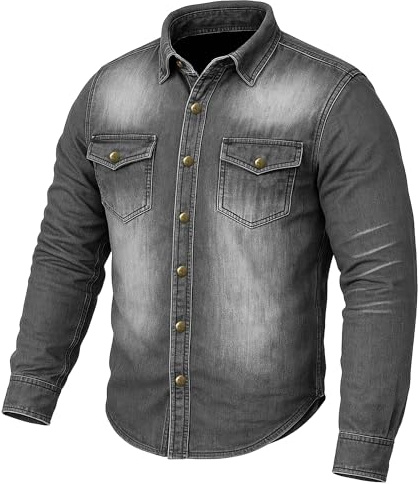 Jackets 4 Bikes PERFORMER Armored Motorcycle Flannel Shirt for Men – CE Armor, Hidden Utility Pockets Ventilated Stone Wash Black XL