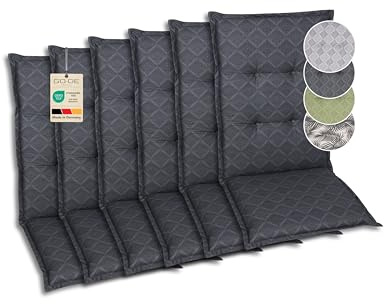 GO-DE Textil Bequeme und attraktive Polsterauflagen für Mittellehner-Gartenstühle (6er-Set, Rautenlinien anthrazit, Mittellehner)