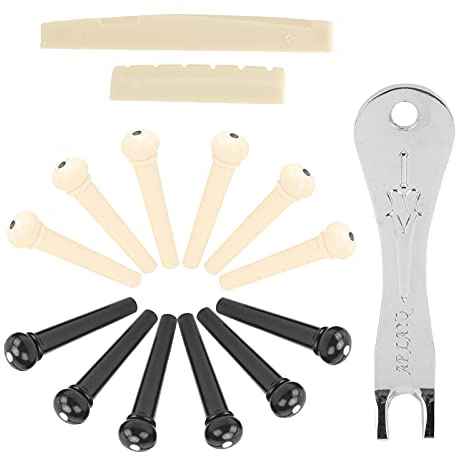 Akustische Gitarrenbrücke Pin Set Folk String Peg Kit für Akustikgitarren mit Brückenstift -Puller für Musikliebhaber Metalblack, Weiß