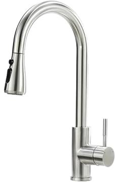 Ausziehbare Küchenarmatur aus gebürstetem Nickel, Wasserhahn für heiß und kalt, Einloch (gebürstet)