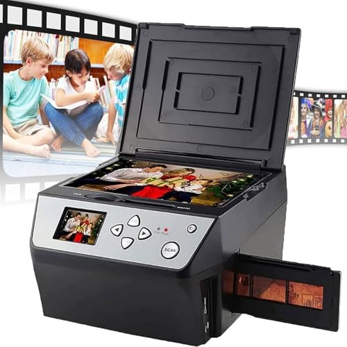 Multifunctional Digital Film Photo Scanner, Slide Negative Scanner with 5 Inch LCD Screen, Converts 135 Film/35mm Slide/110 Film/Photo/Document/Business Card to Digital JPG Files