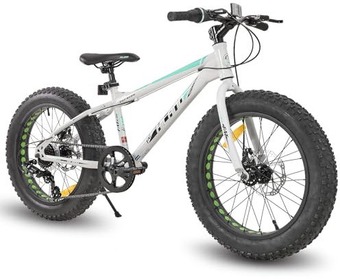 Hiland 20 tums barnmountainbike, 7-växlad Fat Tires mountainbike, dubbla skivbromsar barncykel för pojkar flickor, vit