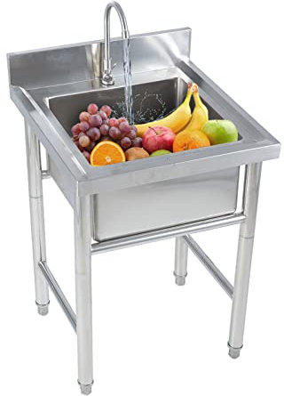 Évier de services publics en acier inoxydable - Boullage à bol à bobs simples autonome commercial bassin de main pour la blanchisserie, le garage, la cour arrière, le plein air et le restaurant