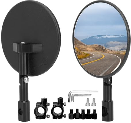 Motorrad Spiegel,E24 Geprüft,2 Stück Lenkerspiegel, mit 2 Zwei 22mm Spiegel Halterungen, Runde Lenkerendenspiegel,360°Drehbar Passend Kompatibel mit die meisten Motorradmarken, Streetbikes,ATVs
